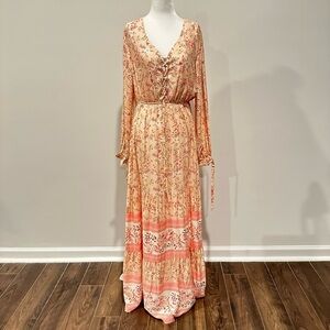 NWT Size Large Boho Orange Pink Floral Maxi dress Euro Summer Sabrina Carpenter